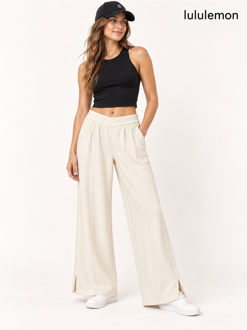 lululemon Astray Cream Wide-Leg Pants with Pockets | Size M